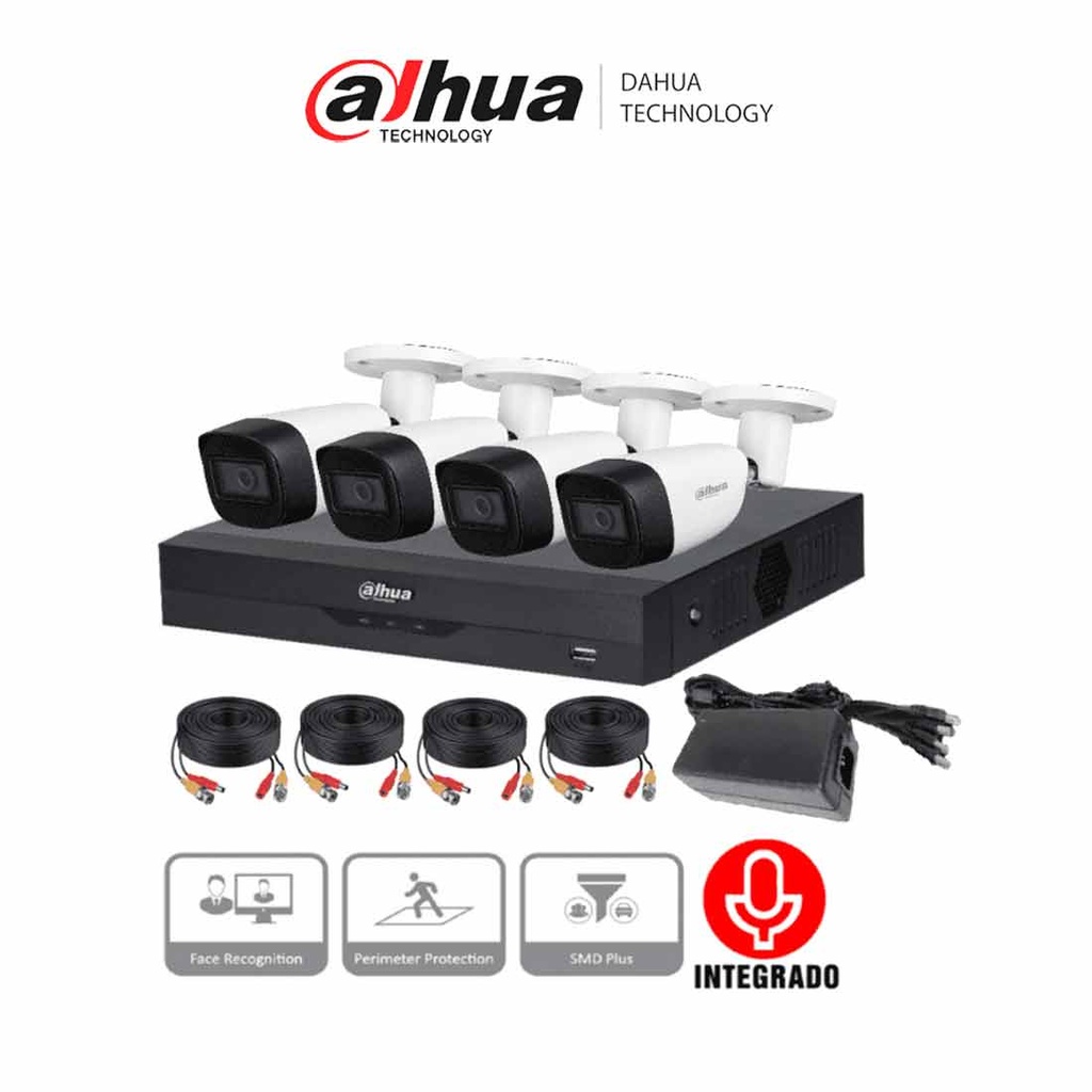 [KIT-0018] DAHUA KITXVR5104HS4KLI3 + 4HFW1500CMA Kit 4 Canales 5MP WizSense